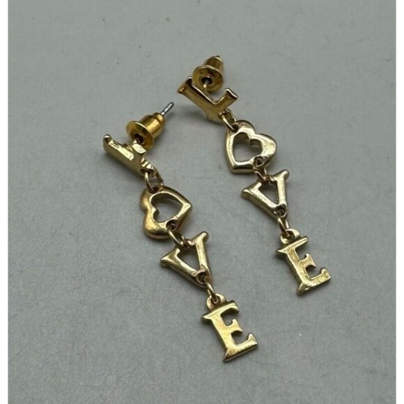 3/$30 Vintage Love Drop Earrings Gold Tone Letter Dangle Pierced Jewelry 1.5" - Picture 1 of 11